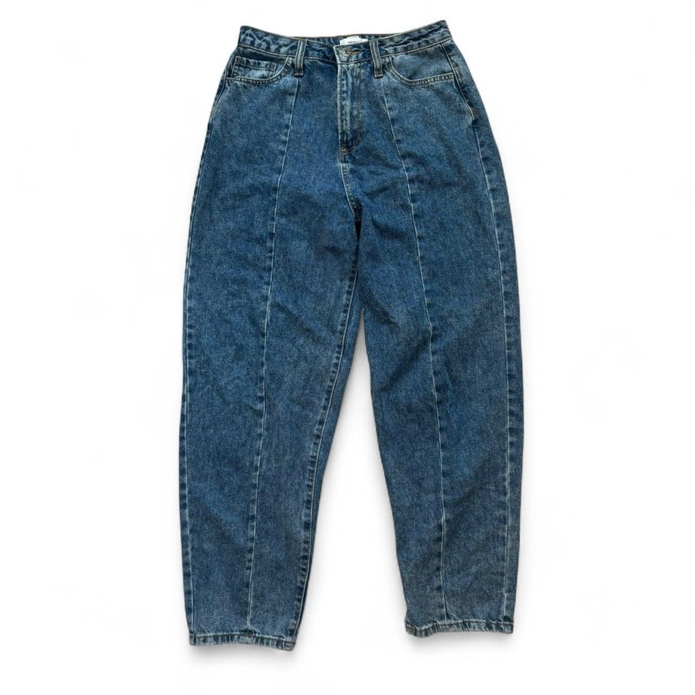 High-waisted barrel blue denim jeans